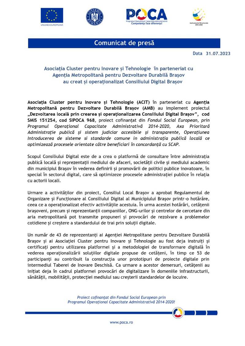 Brașov își creează Consiliul Digital: o platformă de consultare între primărie, mediul de afaceri și societatea civilă
