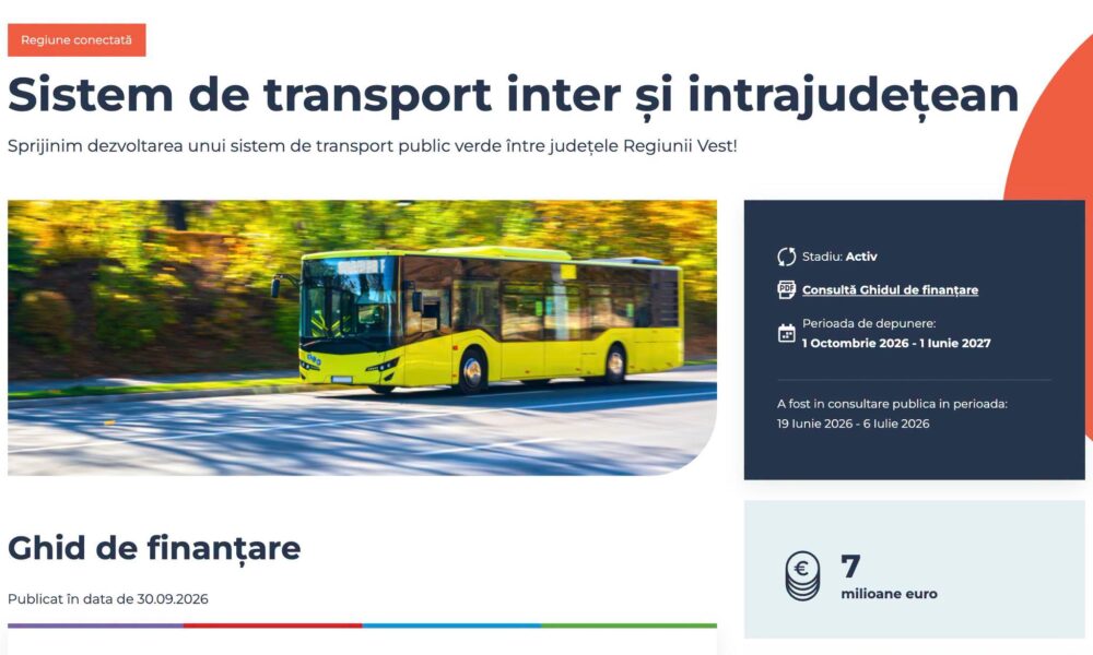 Peste 7 milioane de euro pentru transport public interjudețean cu zero emisii în Regiunea Vest